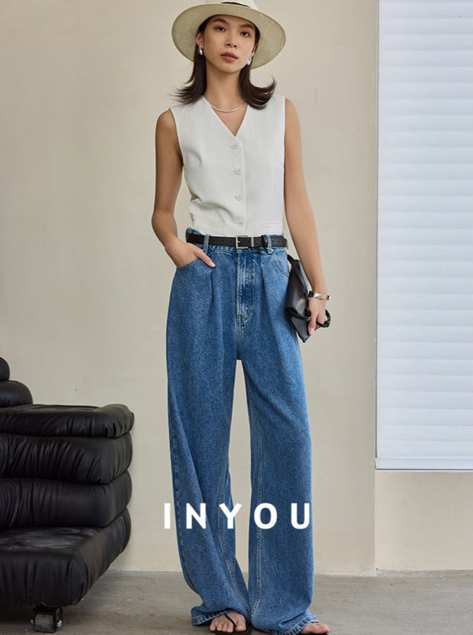 Wide Leg Draped Jeans Pants_BDHL6019