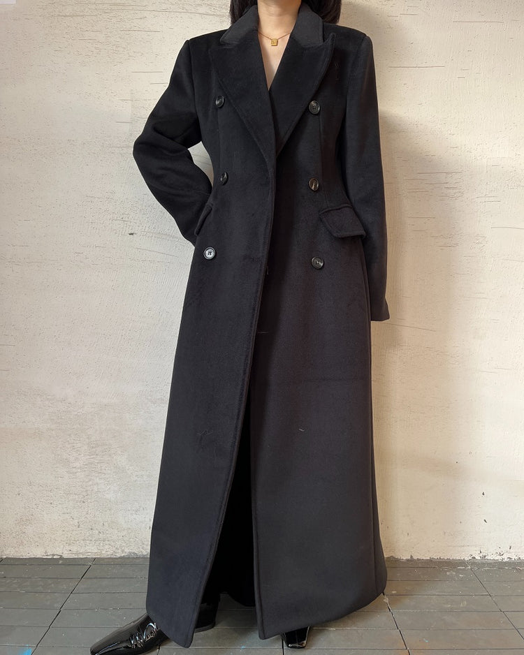 Waist double-breasted long coat_BDHL5326