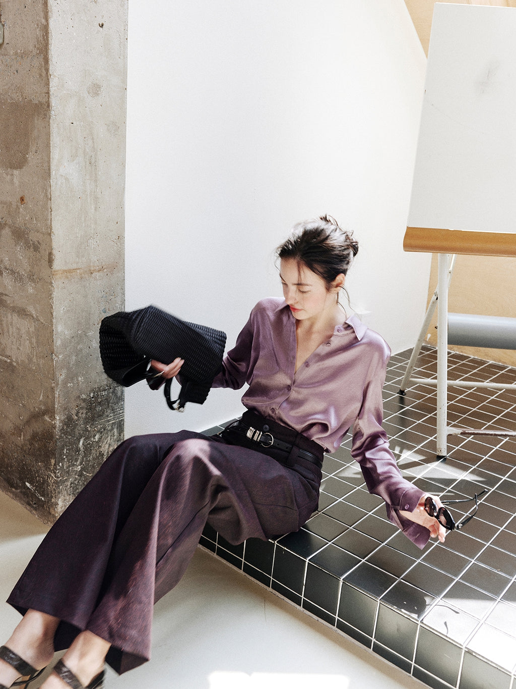 Purple Textured Suit Pants_BDHL8002