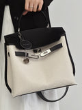Contrast Colour Structured Leather Shoulder Tote_BDHL7453