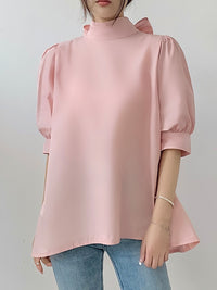 Lantern Sleeve Bow Tie Tops_BDHL7218
