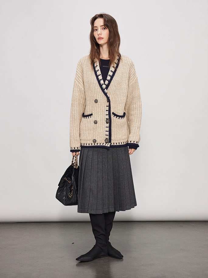 V-Neck Chunky Knit Cardigan_BDHL7989