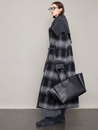 Plaid V-Neck Long Coat_BDHL6605