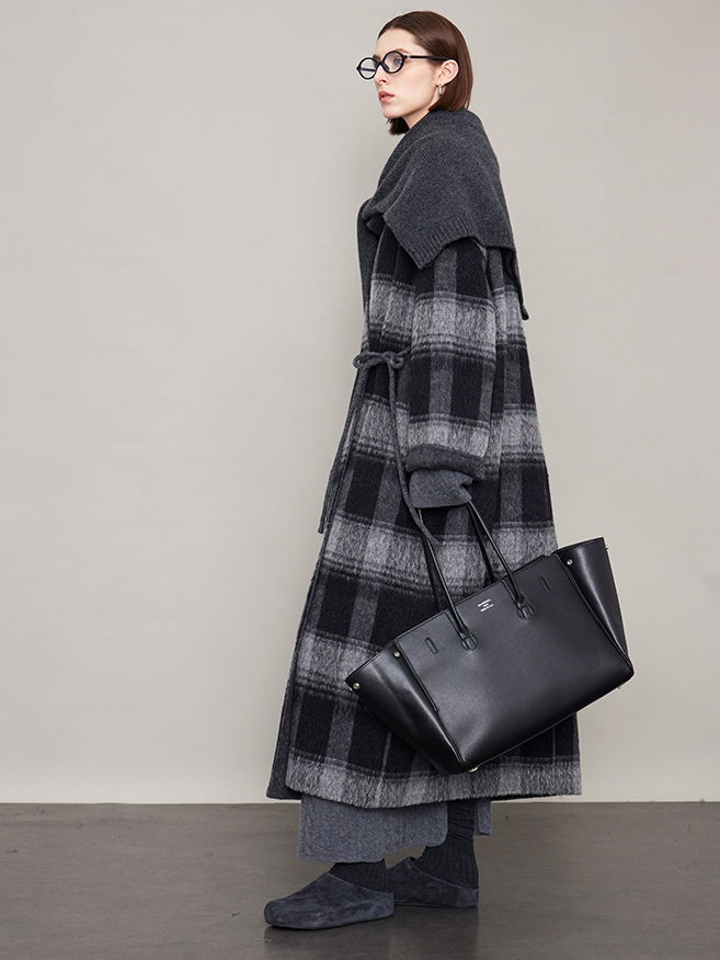 Plaid V-Neck Long Coat_BDHL6605