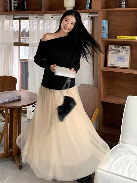 Beige Fairy A-Line Tulle Skirt_BDHL6998