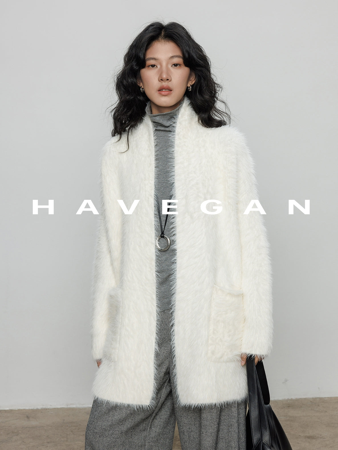 無領抓絨長版開襟衫_BDHL7971