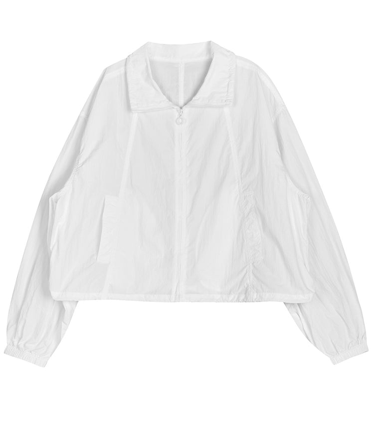 White Standing Collar Jacket_BDHL6520