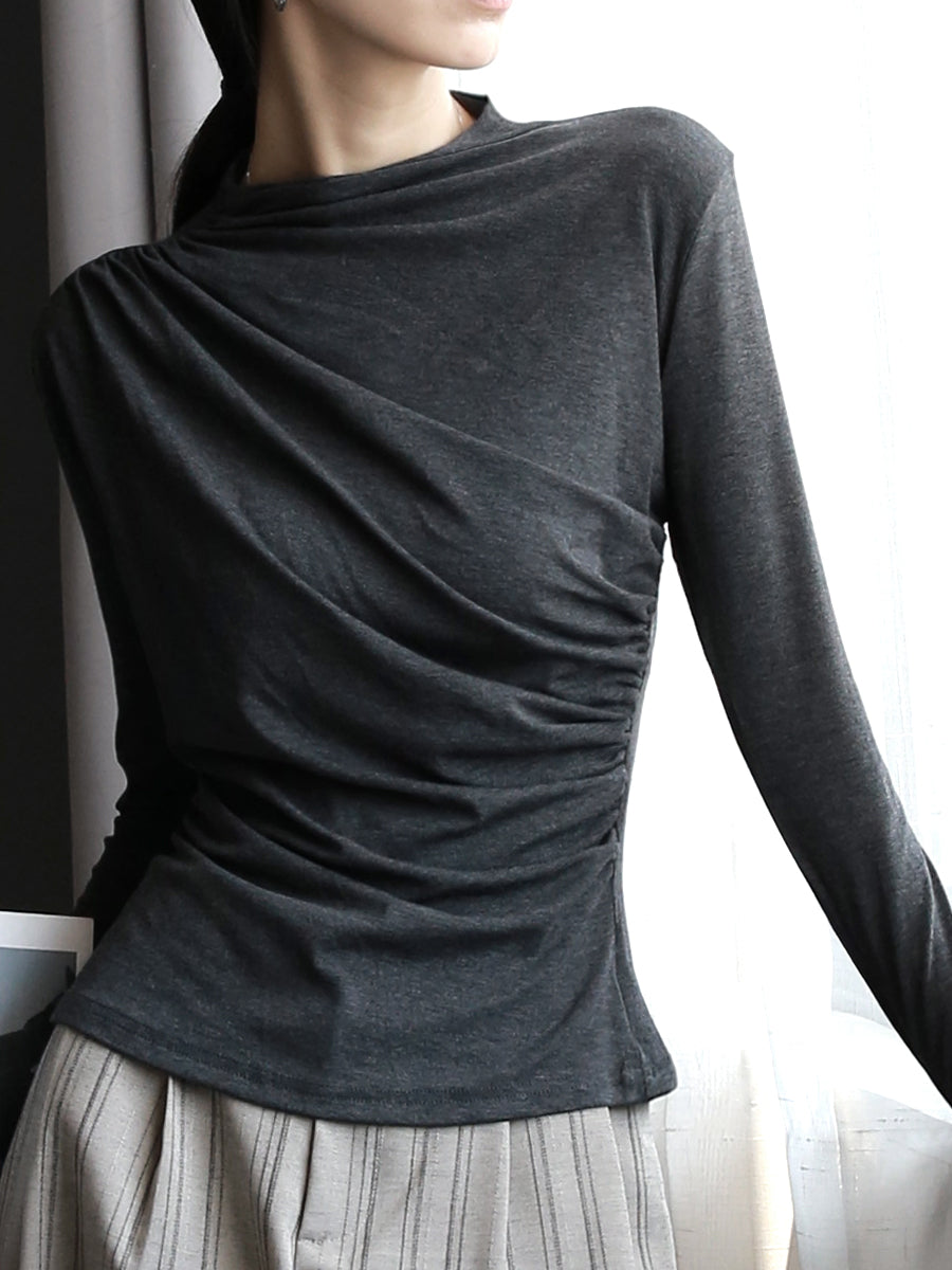 One-Line Pleated Slim Tops_BDHL7766