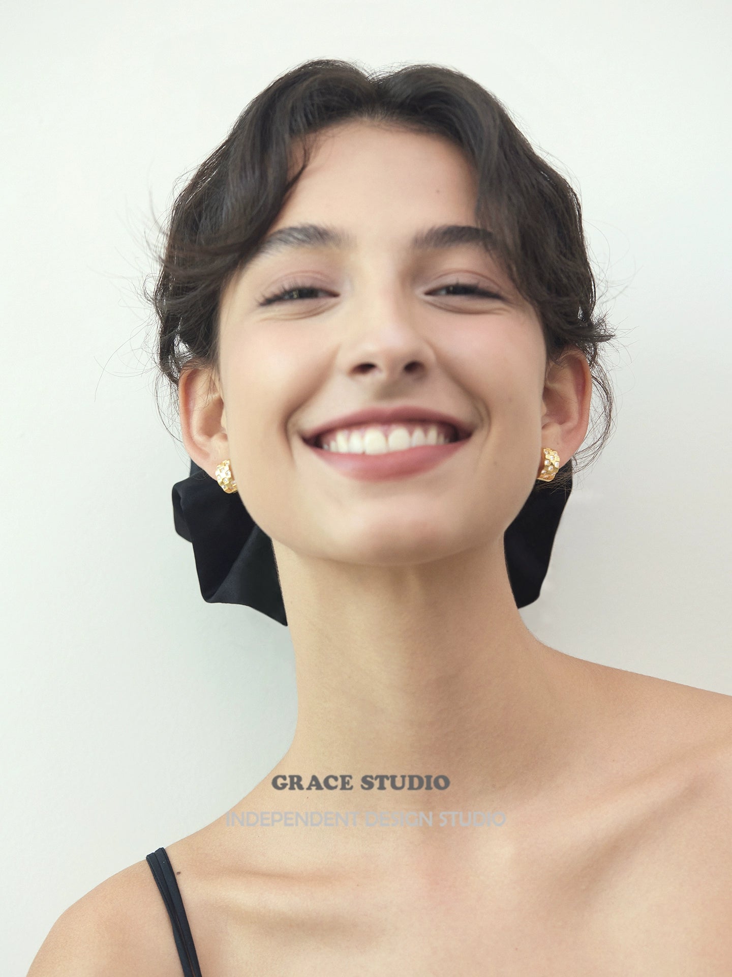 Checkerboard Metal pierced earrings_BDHL7681