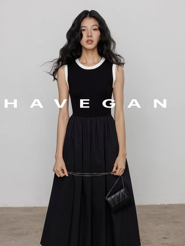 Contrast Color A-Line Dress_BDHL7368