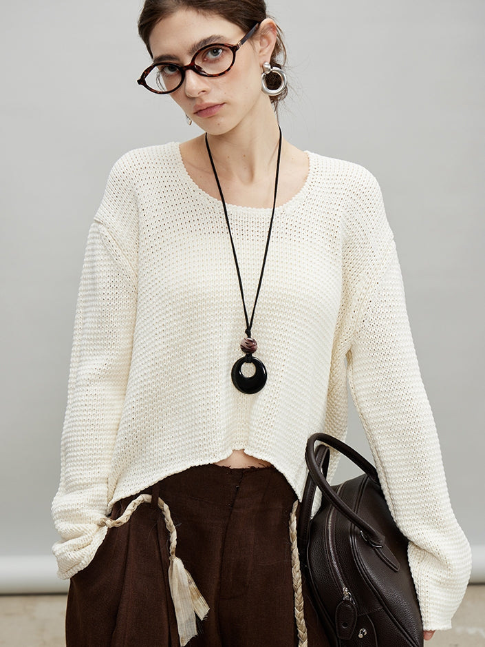 Round Neck Short Knit Tops_BDHL7187