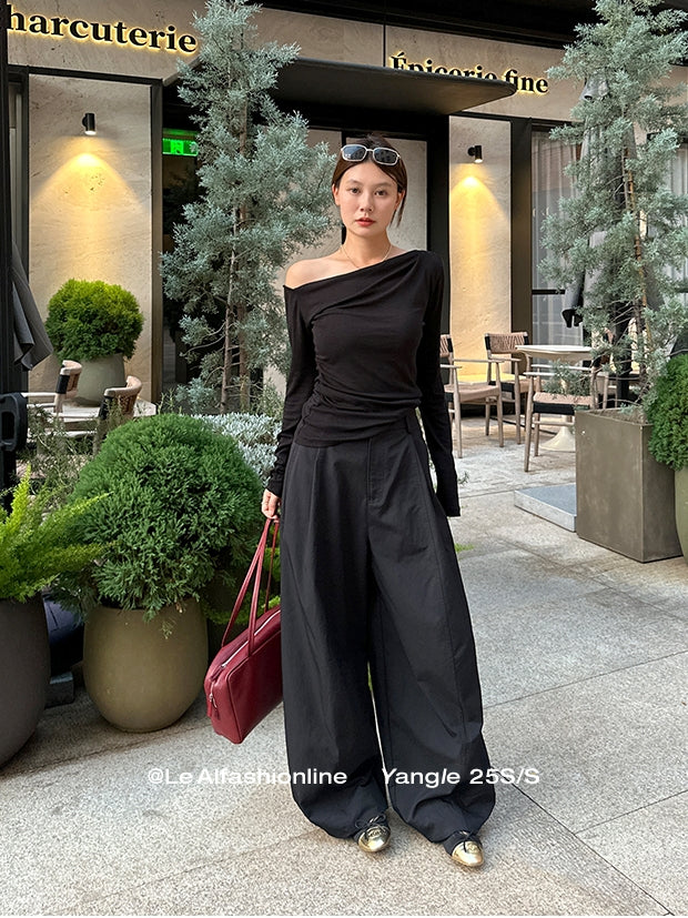 One-Shoulder Long-Sleeved T-Shirt_BDHL7734
