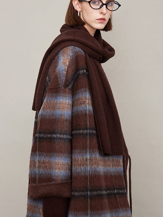 Plaid V-Neck Long Coat_BDHL6605