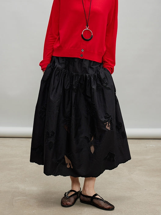 Embroidered Hollow A-Line Skirt_BDHL7184