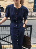 Front Button Short-Sleeved Dress_BDHL7571