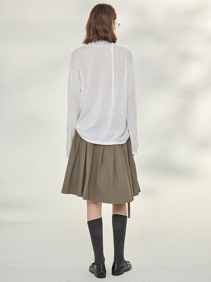 Ribbon-Tie Short-Sleeved Or Long-Sleeved Tops_BDHL7790