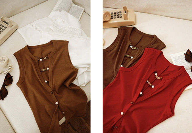 Beaded V-Neck Sleeveless Tops_BDHL7540