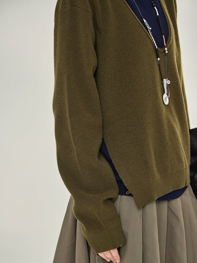 Two-Piece Style U-Neck Knit Tops_BDHL7746