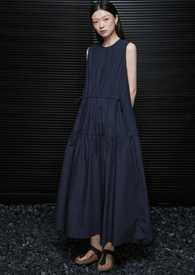 Tiered Navy Sleeveless Dress_BDHL6038