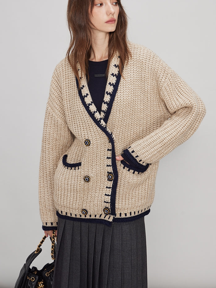 V-Neck Chunky Knit Cardigan_BDHL7989