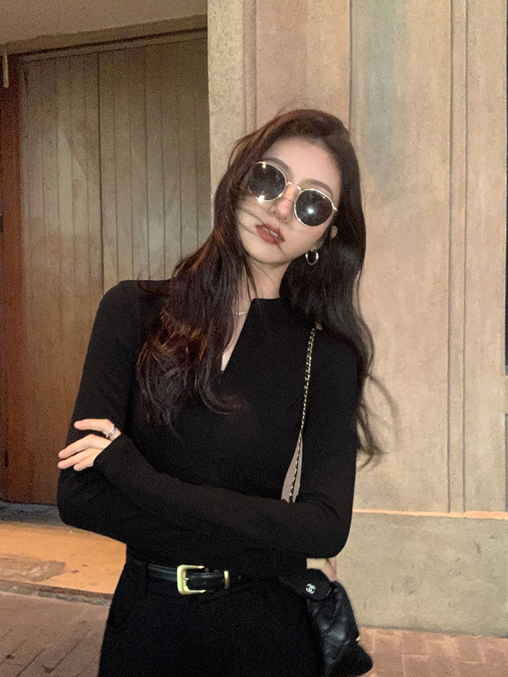 Half-Open Collar Knit Tops_BDHL8027