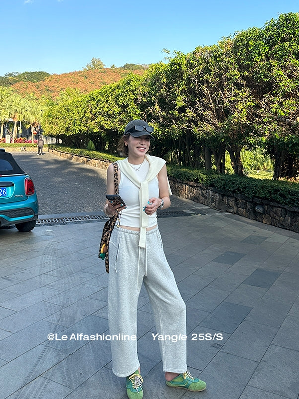 Drawstring Sweatpants Cropped Pants_BDHL8010