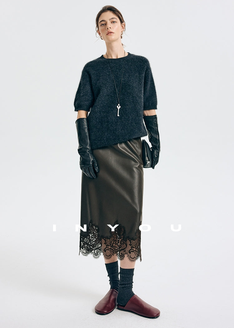 蕾絲皮革直筒裙_BDHL7901