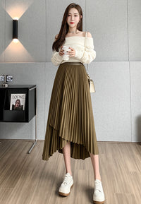 Irregular A-Line Pleated Skirt_BDHL7219