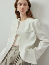 White Slim Collarless Jacket_BDHL6120