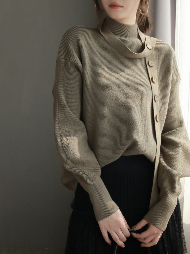 Strap-Neck Lantern-Sleeved Knit_BDHL6778