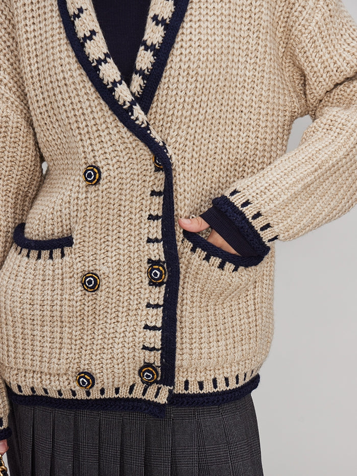 V-Neck Chunky Knit Cardigan_BDHL7989