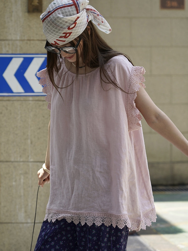 Lace Loose-Fitting Silhouette Tops_BDHL7530