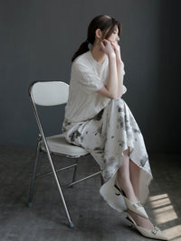 Draped Shiny Printed Skirt_BDHL7261