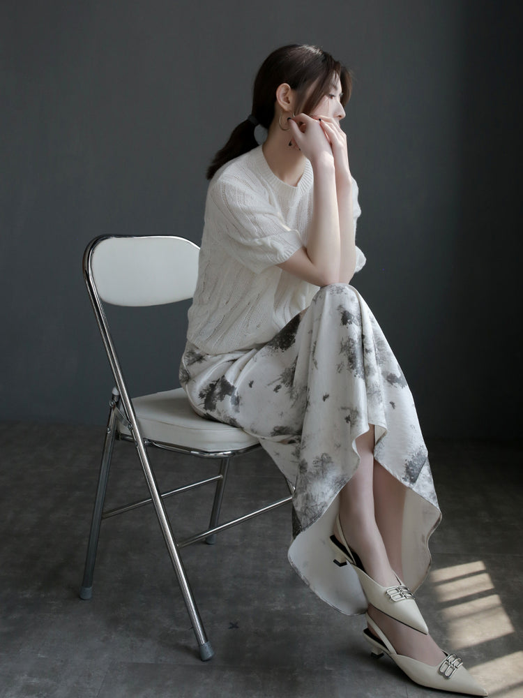 Draped Shiny Printed Skirt_BDHL7261