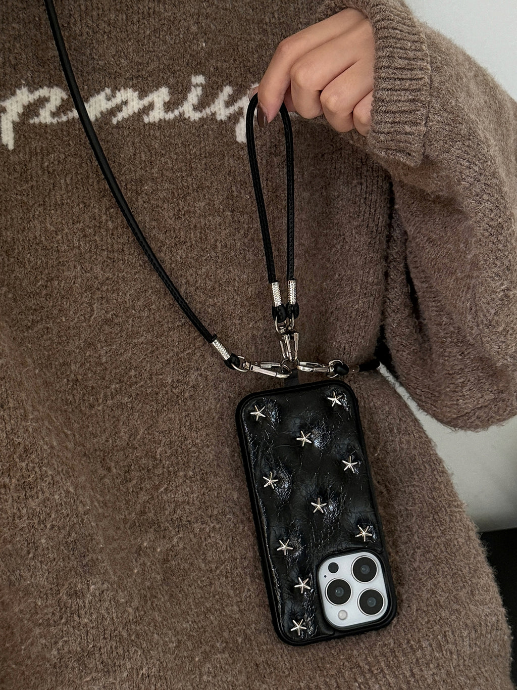 Waxed Black Leather For Iphone Case_BDHL8022