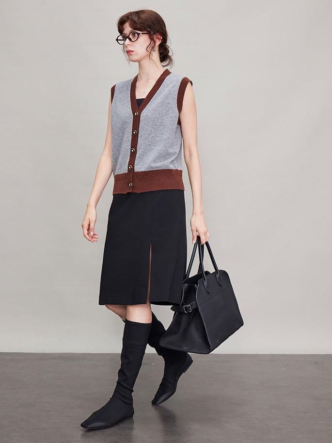 Straight Front Slit A-Line Skirt_BDHL6680