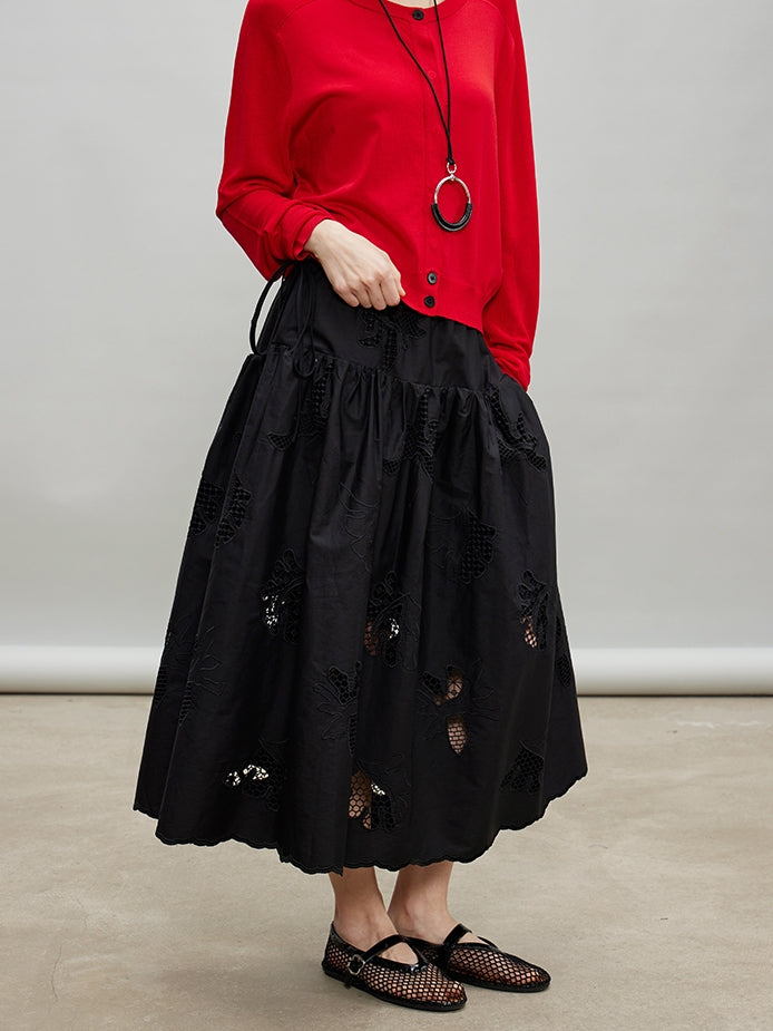 Embroidered Hollow A-Line Skirt_BDHL7184