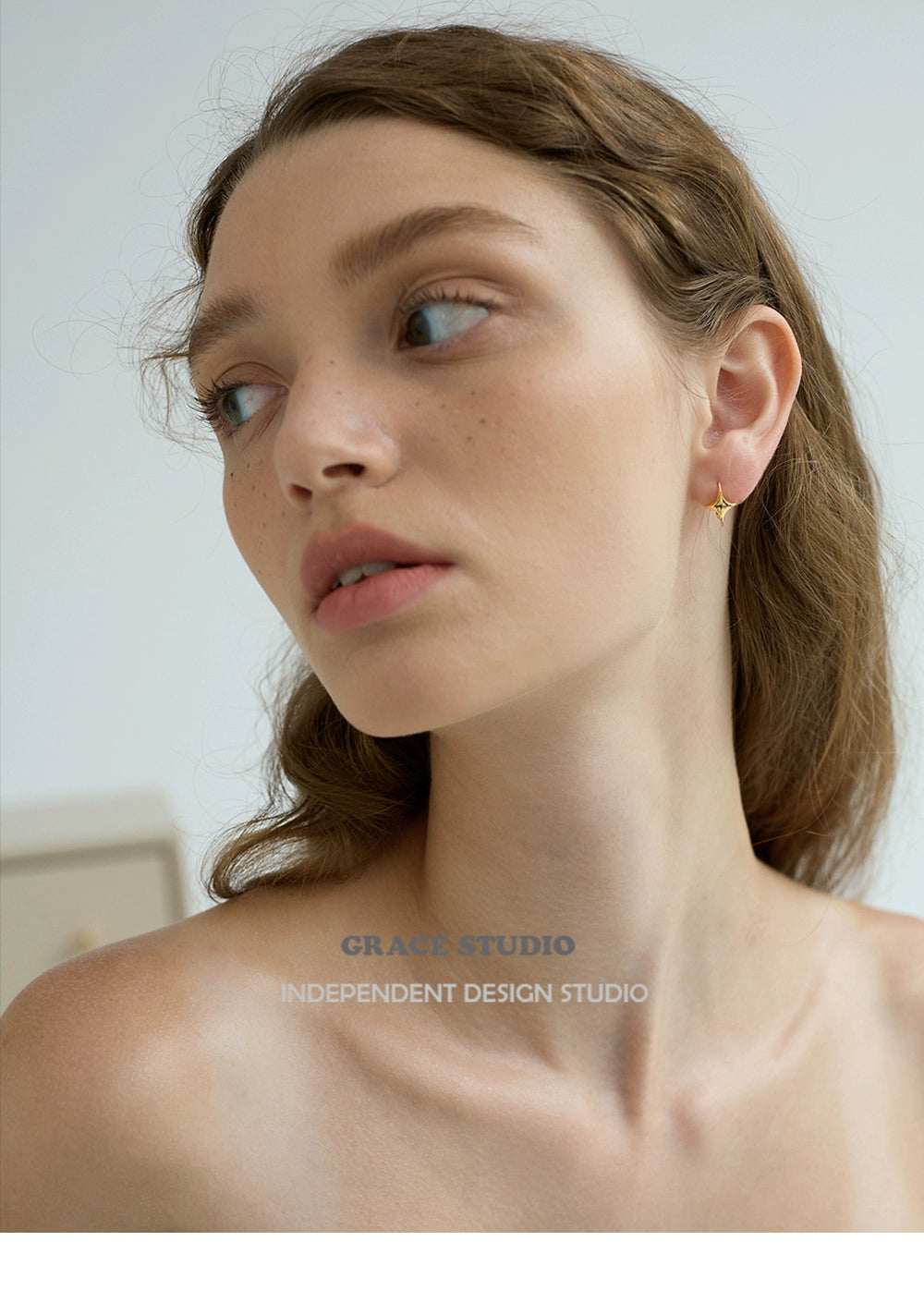 Polished Star Hoop Pierced Earrings_BDHL7673