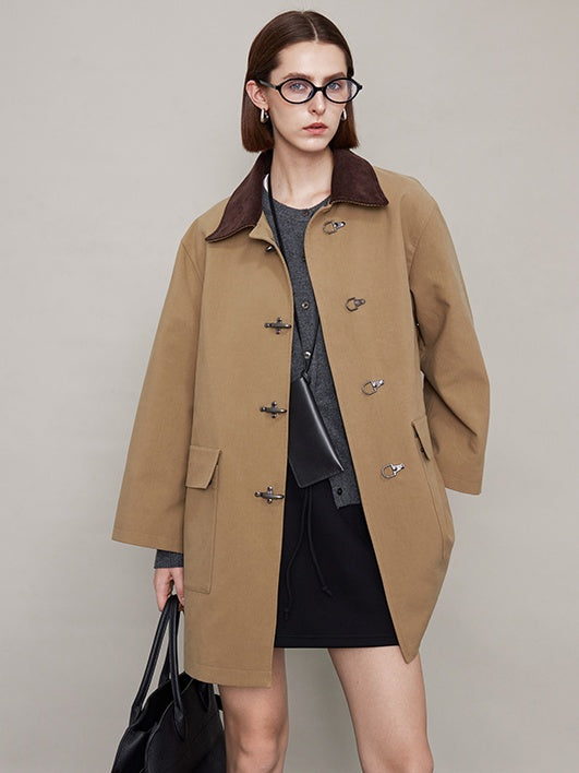 Retro Corduroy Collar Long Jacket_BDHL6607