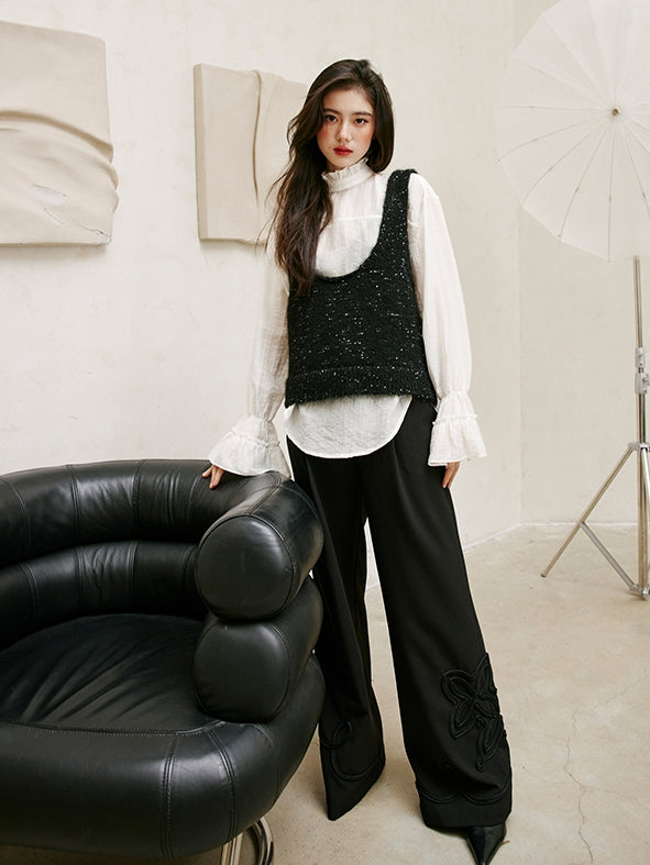 Black Embroidered Straight Pants_BDHL6743