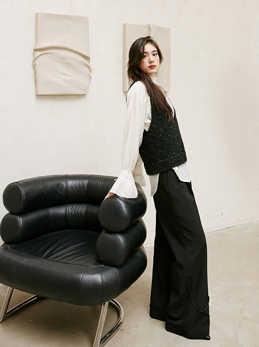 Black Embroidered Straight Pants_BDHL6743