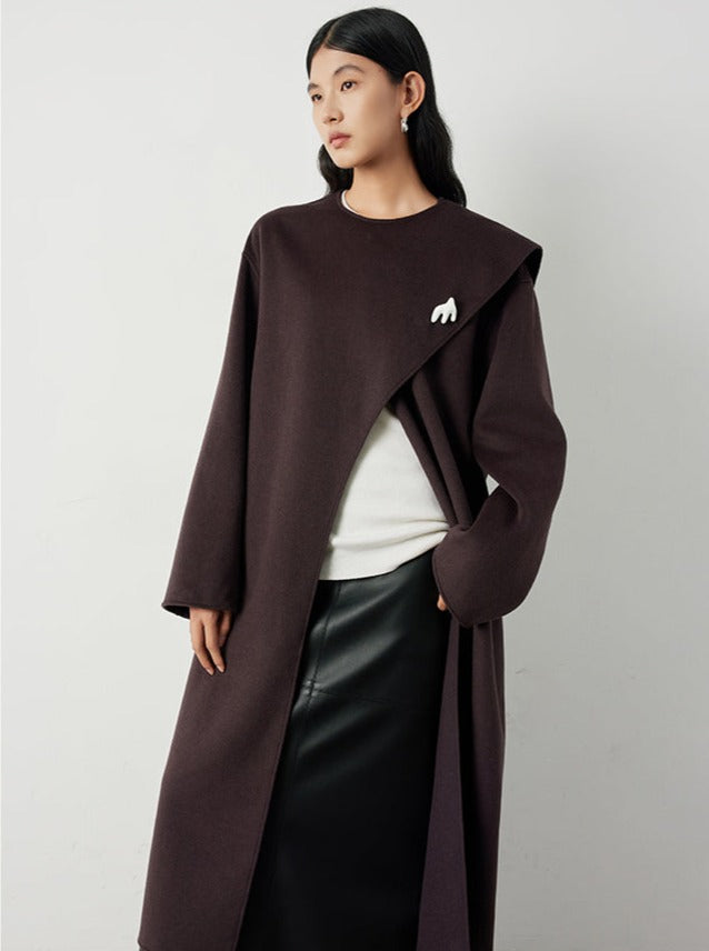 Scarf collar long coats_BDHL5292 