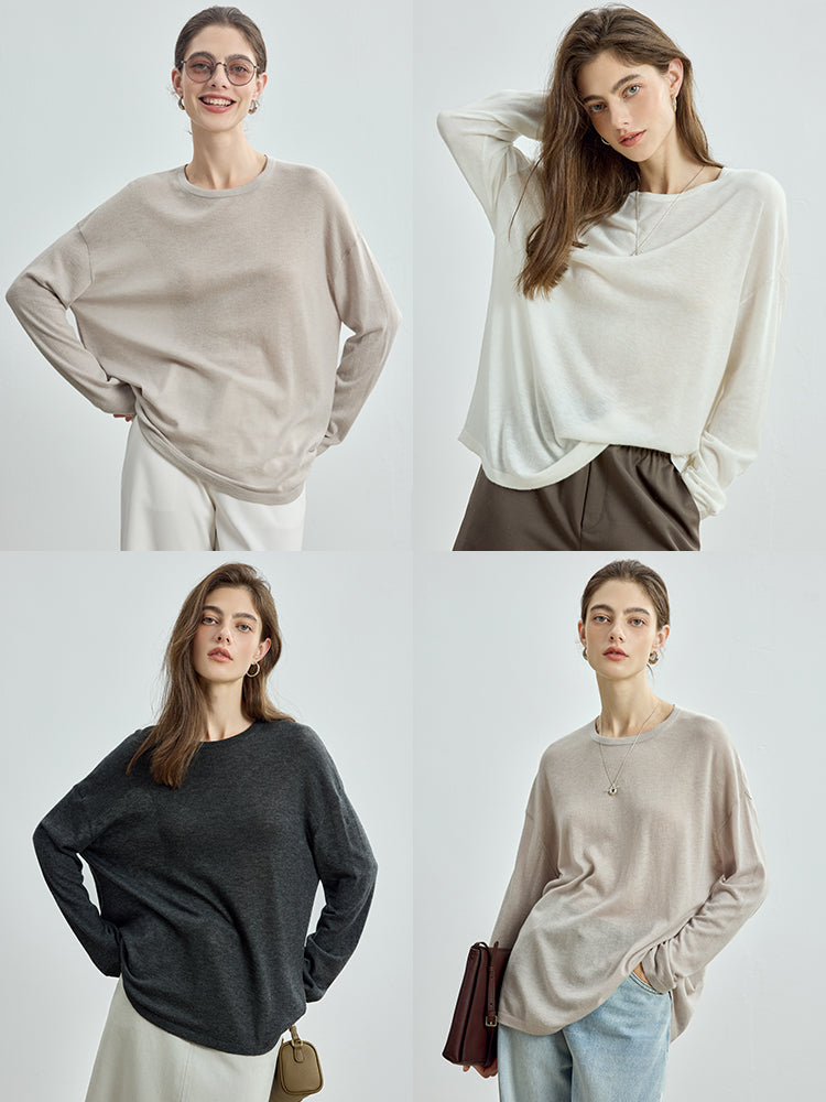 Round-Neck Loose-Fit Knit Tops_BDHL7752