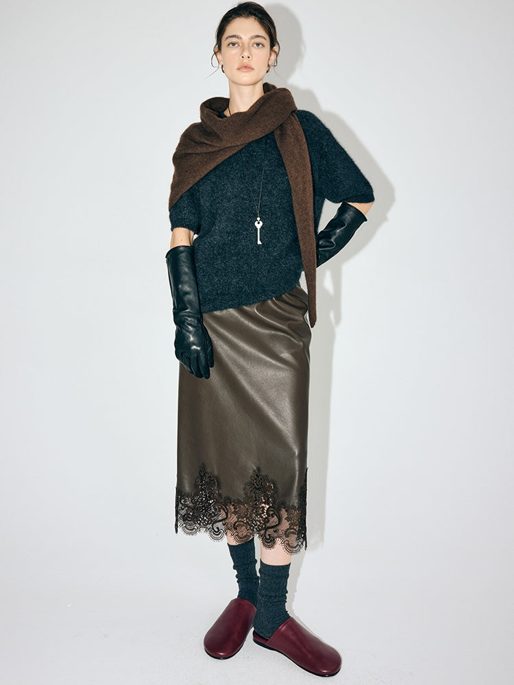 蕾絲皮革直筒裙_BDHL7901