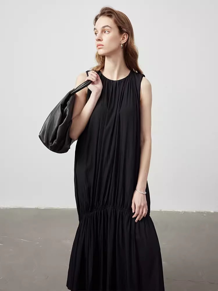 Draped Gathered Sleeveless Dress_BDHL6149