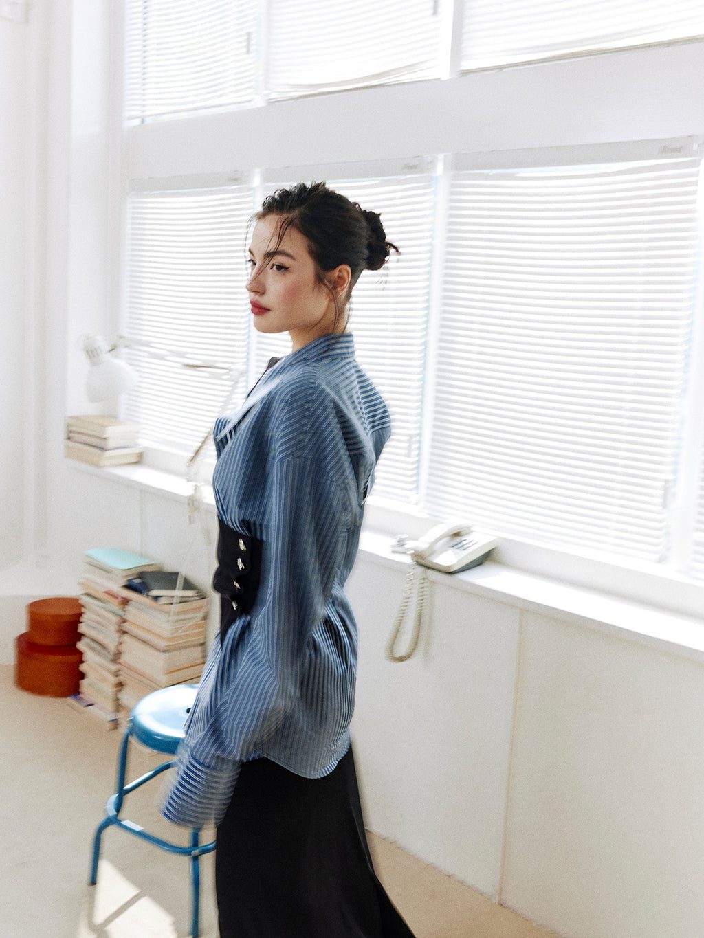 Stripe Waist Corset Shirt_BDHL8000