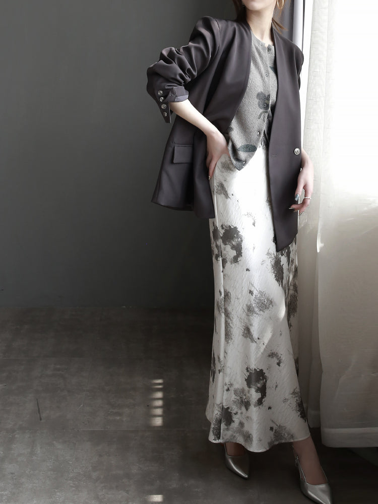 Draped Shiny Printed Skirt_BDHL7261