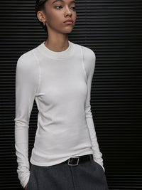 White Long-Sleeved Raised T-Shirt_BDHL6576