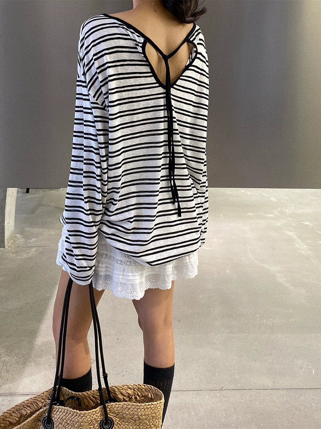 Back Tie Striped Tops_BDHL7613
