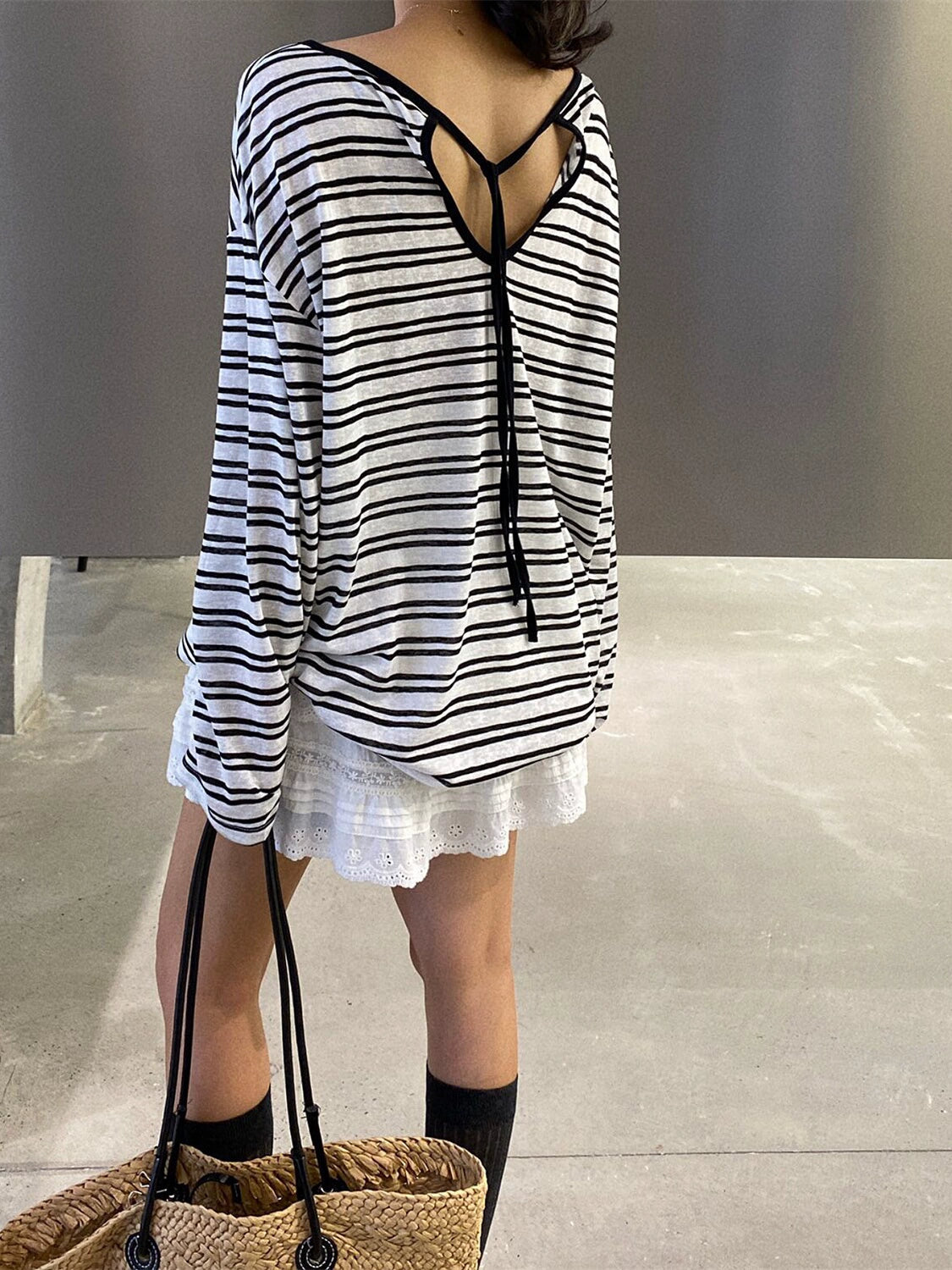 Back Tie Striped Tops_BDHL7613